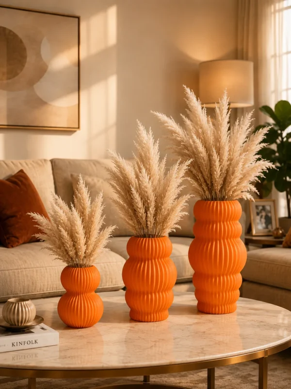 ORANGE CERAMIC TABLE VASES (HM-4673,HM-4674,HM-4702)