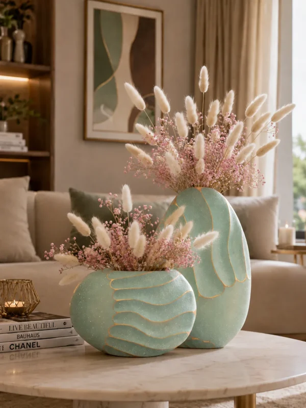 EKHASA AGUA GREEN CERAMIC VASE SET OF 2 (AHZF-5/AHZF-6)