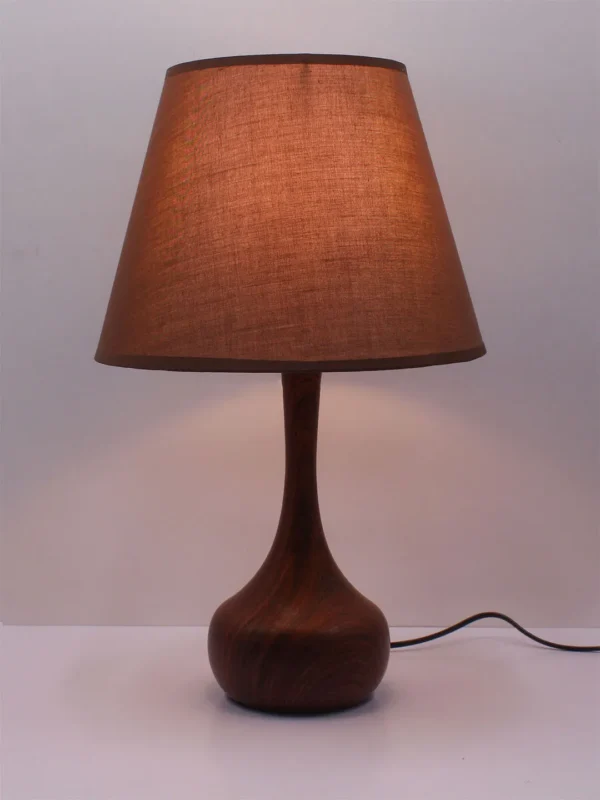 WOOD FINISH TABLE LAMP WITHE BROWN FABRIC (KW86025)