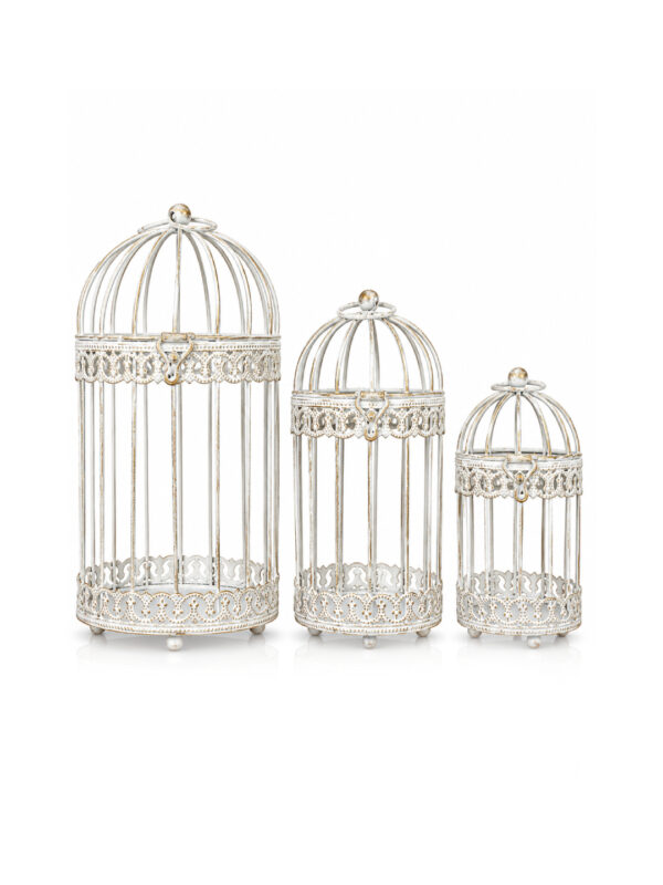 ANTIGUE WHITE BIRDCAGE DECOR SET OF 3 (AH-328-WHITECAGE)