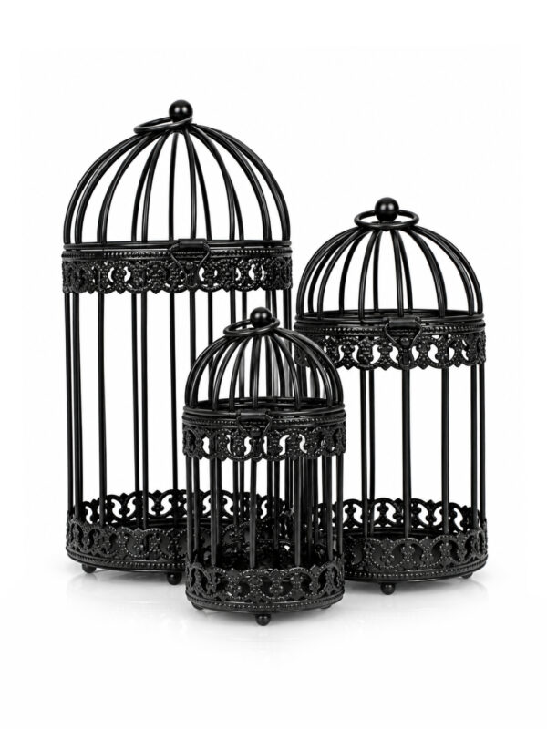 VINTAGE BIRDCAGE DECOR SET OF 3 (AH-328-BLACKCAGE)
