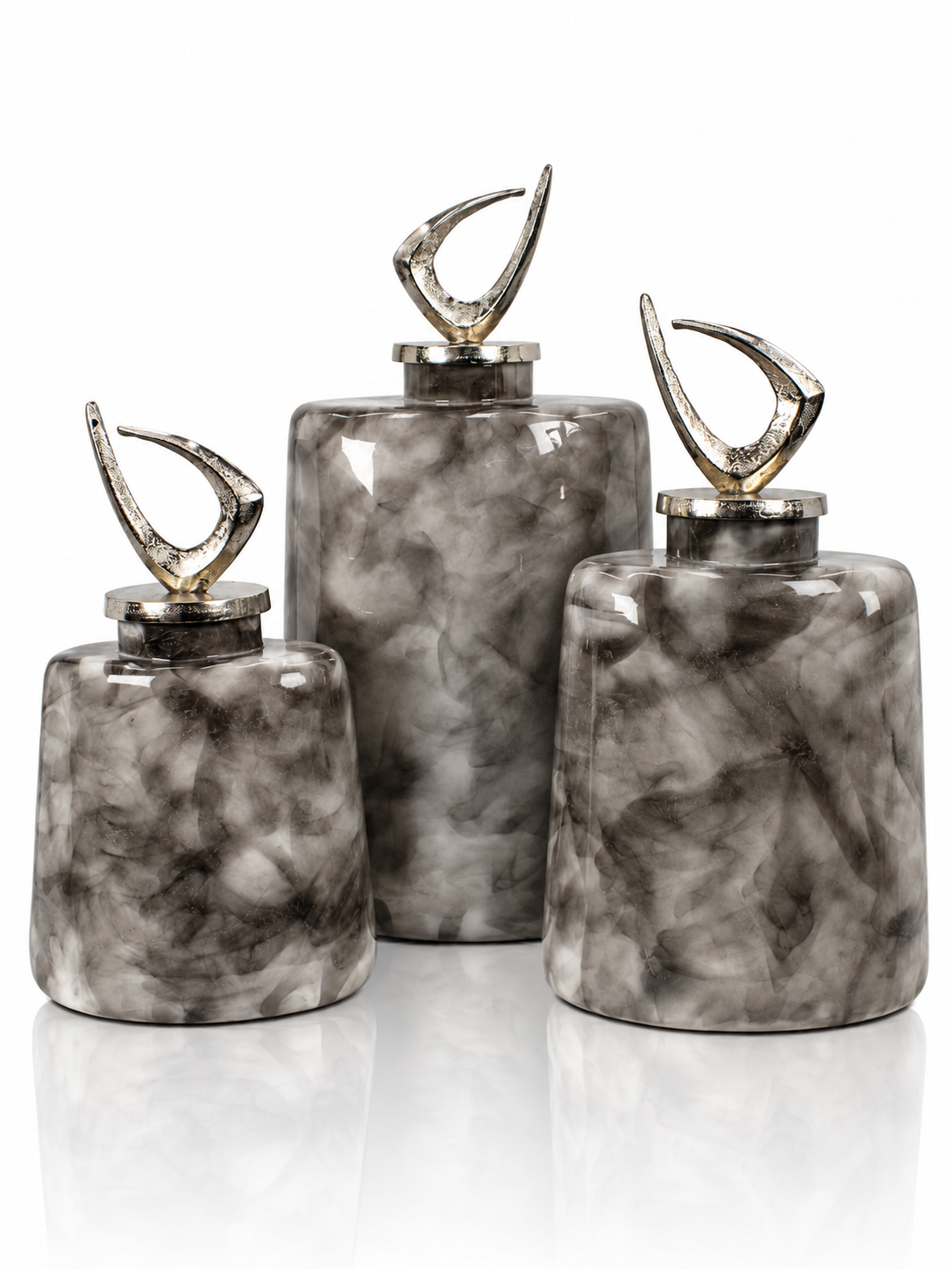 Sculptural Smoky Marble Canister Trio